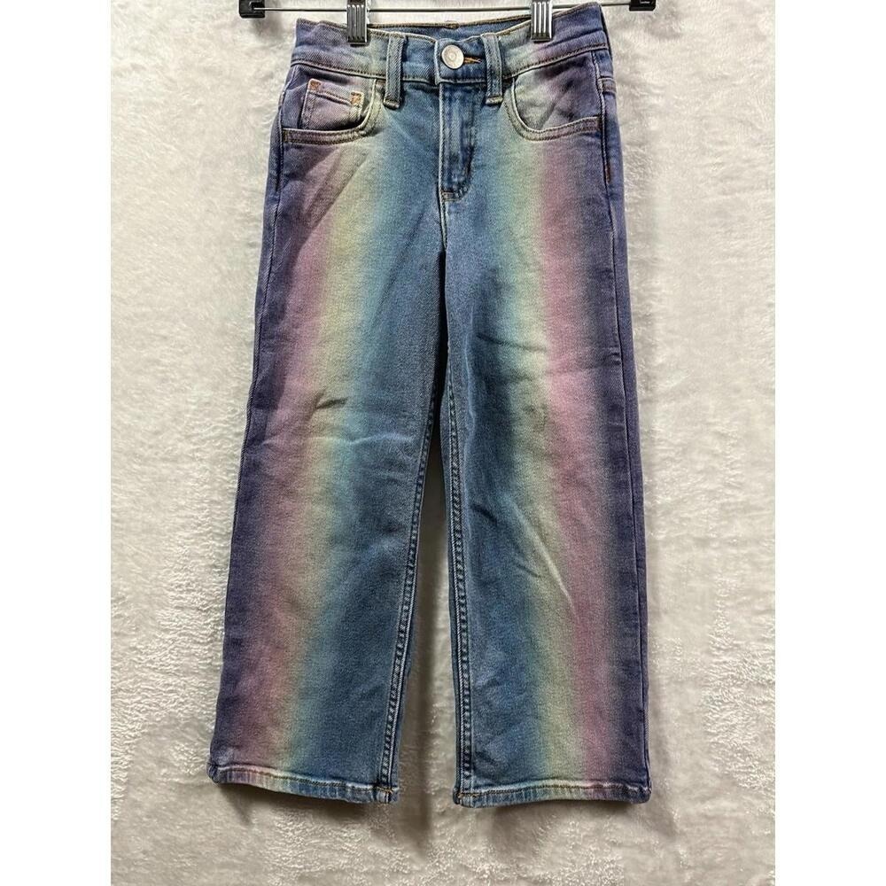 Justice Girls Rainbow Gradient Denim Jeans Size 6 Straight Leg
